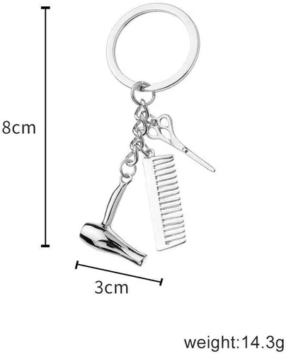 Vista 5 de Wixine 2 unids peluquero secador de pelo tijera peine llavero creativo llavero joyería regalos, Blanco,Oro