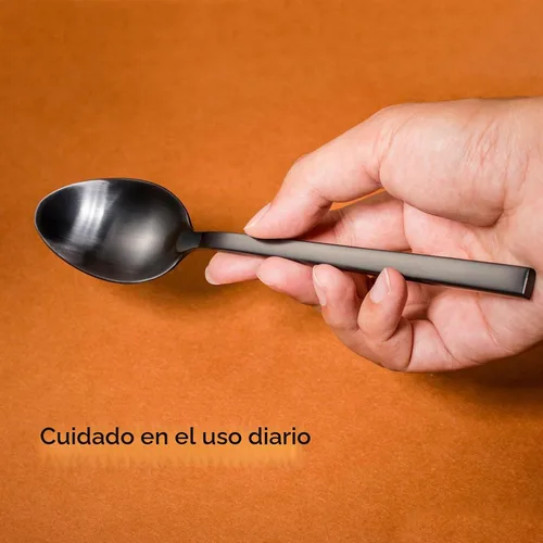 Vista 6 de Alata Cube Black - Juego de cubiertos forjados de acero inoxidable de 20 piezas, servicio para 4 personas, acabado satinado mate, apto