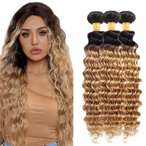 Vista 228 de 300g 1B27 Human Hair Bundles Honey Blonde Bundles Human Hair 10A Brazilian Virgin Remy Hair Extensions 8 10 12 Inch