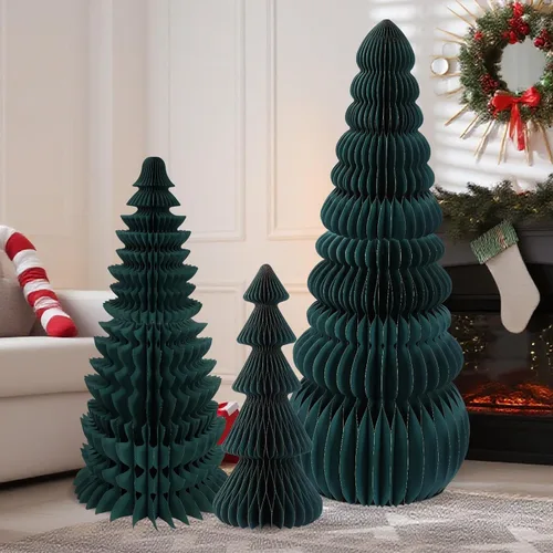 Vista 12 de 3 piezas de árbol de Navidad grande de panal, clásico, beige, verde, marrón