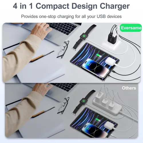 Vista 5 de Bloque de cargador USB, 40 W, 4 puertos, doble QC+PD3.0, bloque de carga rápida, adaptador de corriente USB C, enchufe de pared para iPhone