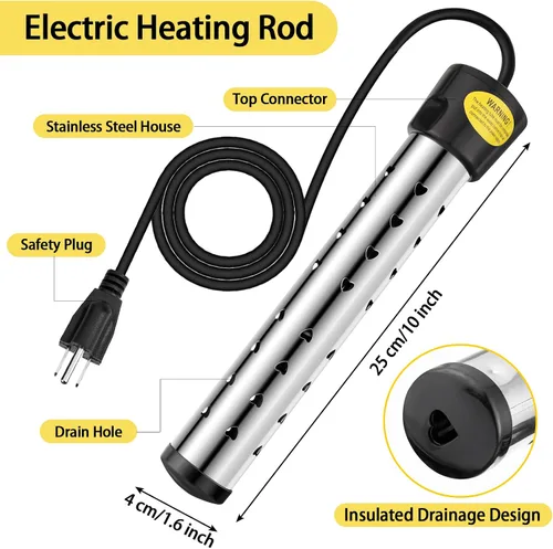 Vista 2 de Treela 2 Piezas Calentadores de Agua de Inmersión Portátiles Eléctricos Sumergibles para Piscina/Bañera de Hidromasaje con 304 SS para Bañera, Cubo