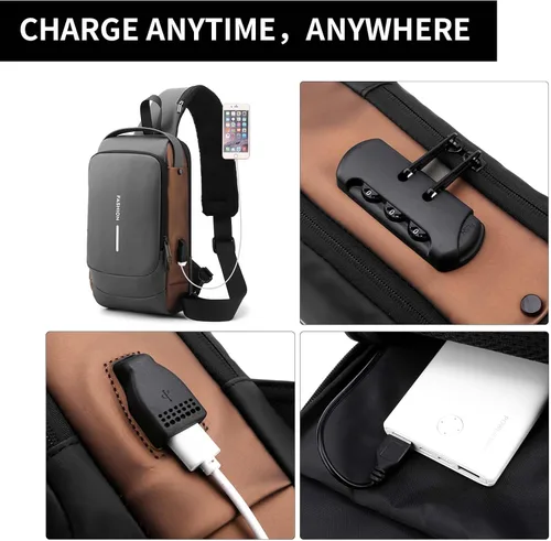 Vista 4 de HXUANYU Bolso cruzado antirrobo para hombre y mujer, bolso bandolera USB, bolsas de hombro cruzadas