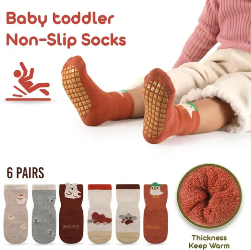 Vista 4 de Baby Socks with Grip 6 pairs Non anti Slip Thick Winter Warm cotton Infants