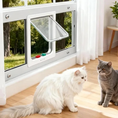 Vista 8 de Cat Door for Window,H 13.3" Adjustable Width 28-33”, Window Pet Door Insert for Cat& Small Dog with 4 Locking Modes, Quick-Fit Clear Cat Window Door
