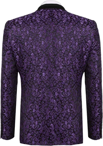 Vista 3 de JINIDU Chaqueta de traje de fiesta floral para hombre elegante para cena boda graduación esmoquin morado Púrpura