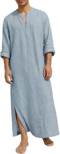 Vista 7 de Runcati Bata de caftán para hombre de manga larga Thobe Kurta Muslim Blanco