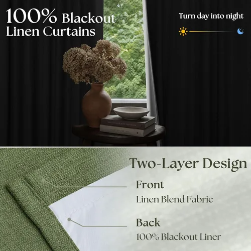Vista 80 de Juego de 2 paneles de cortinas plisadas negras de 80 pulgadas para sala de estar, cortinas plisadas de lino con forro de 80 pulgadas de largo, 100%