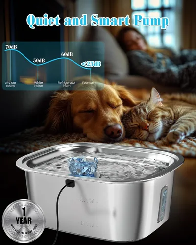 Vista 5 de Lesotc Fuente de agua para perros de acero inoxidable de 3 galones para perros grandes, fuente de agua para mascotas con 2 filtros, fuente