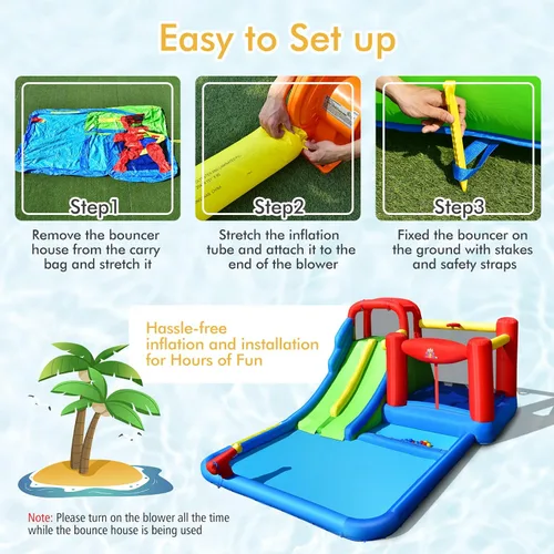 Vista 7 de BOUNTECH Tobogán acuático inflable, 7 en 1 doble tobogán para niños, parque acuático para niños, toboganes de agua inflables para exteriores
