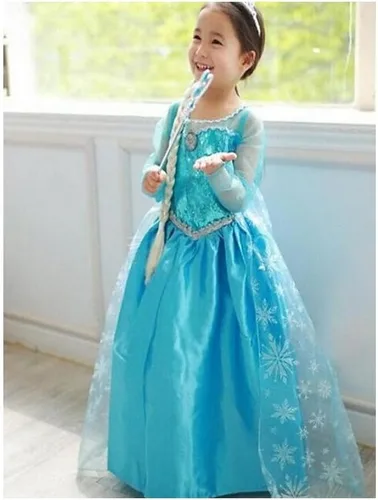 Vista 6 de Vestido de disfraz de Elsa de Frozen para niñas pequeñas, color sólido, vestido acampanado