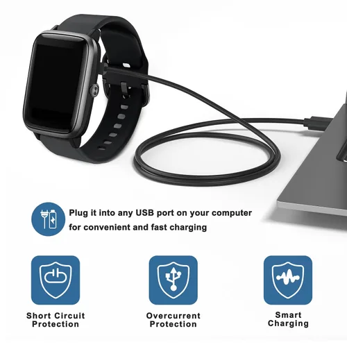 Vista 6 de Paquete de 2 cables de carga magnéticos USB para reloj inteligente DA, cable de carga de repuesto de 3.3 pies para reloj inteligente de 2 pines