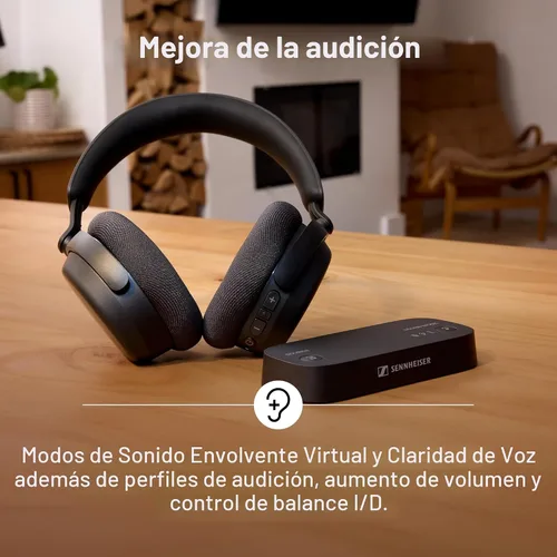 Vista 3 de Auriculares Sennheiser RS 255 para TV - Paquete de Auriculares Bluetooth y Transmisor - Auriculares Inalámbricos de Baja Latencia con Sonido