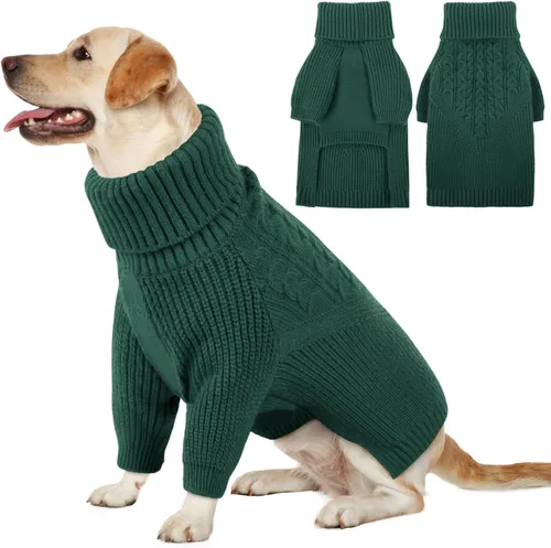 Vista 20 de Queenmore Suéter de invierno para cachorros – Suéter cálido de invierno para perros medianos y medianos, manga larga, cuello alto, azul, XS
