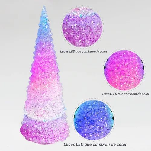 Vista 3 de MOMENTS IN TIME Árbol de Navidad acrílico que cambia de color con luz LED, decoración navideña de mesa, funciona con pilas, efecto de cristal