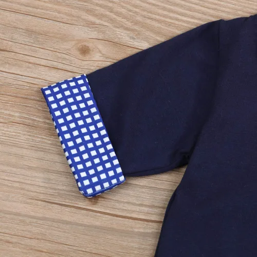 Vista 6 de Ropa de primer cumpleaños para bebé niño con cuello alto a cuadros overol de manga larga con diseño de pastel