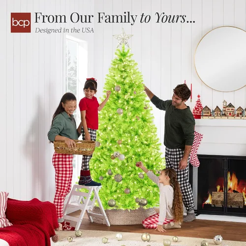 Vista 98 de Best Choice Products Árbol de Navidad azul bebé preiluminado de 6 pies, decoración navideña artificial completa con 947 puntas de rama, 250 luces