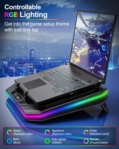 Vista 4 de MOUNT PRO Almohadilla de refrigeración para laptop para juegos, soporte enfriador RGB para laptop con potente turbofán (3500 RPM), almohadilla