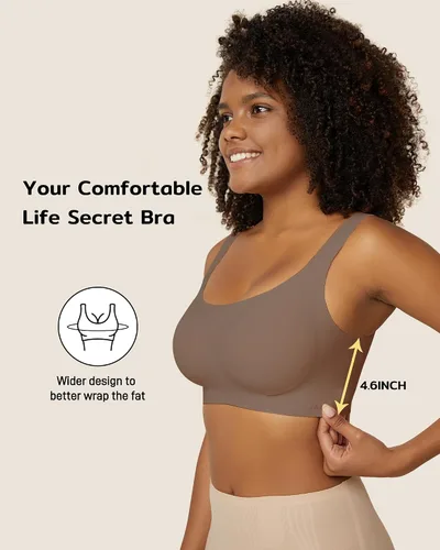 Vista 4 de Niidor Bralette sin varillas para mujer, ajustable, sin costuras, cómodo brasier sin varillas