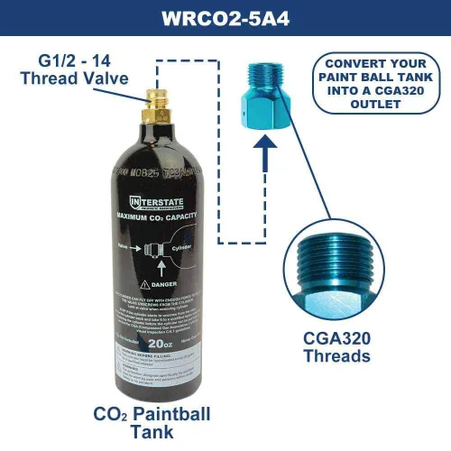 Vista 7 de Interstate Pneumatics, WRCO2-5A4, Adaptador CGA 320 para tanque de CO2 para Paintball