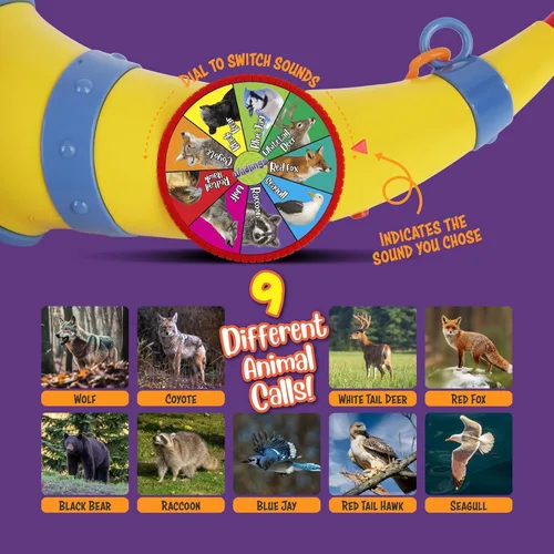 Vista 5 de Wildlings - Llamador de animales para niños, juguete al aire libre para niños de 3, 4, 5, 6, 7 años, regalo de cumpleaños con 9 sonidos de animales