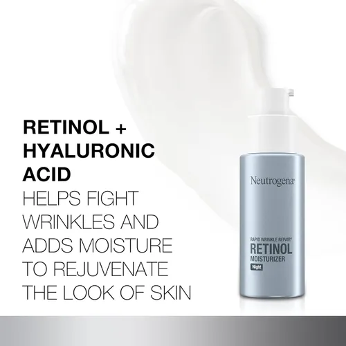 Vista 3 de Neutrogena Crema Hidratante de Noche Retinol para Reparación Rápida de Arrugas, Crema Facial Anti-Edad con Retinol y Ácido Hialurónico, 1 onza