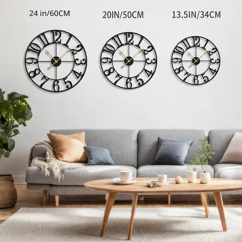 Vista 2 de LEIKE Reloj de pared grande, silencioso, sin tictac, funciona con pilas, pequeño reloj de pared redondo de metal moderno para sala de estar