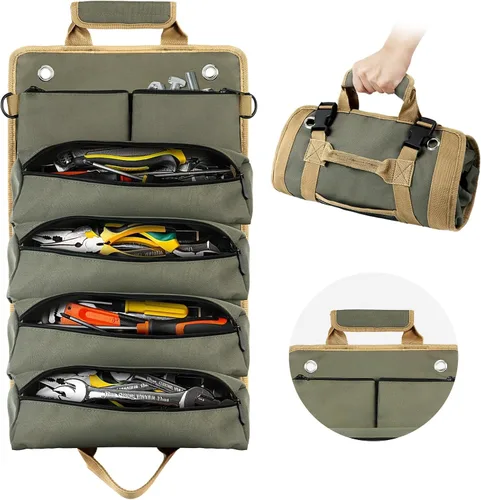 Vista 8 de Bolsa enrollable de herramientas, pequeña bolsa de herramientas enrollable con bolsas desmontables, organizador de bolsas de herramientas