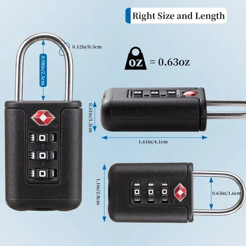 Vista 3 de Cerraduras de equipaje aprobadas por la TSA - Cerraduras combinadas con código (negro)