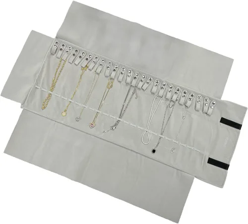Vista 3 de Bolsa organizadora de terciopelo para collares, banda elástica y antienrollamiento, grande, negro y gris