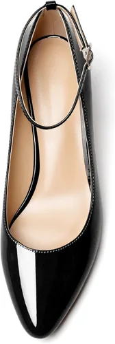 Vista 3 de YODEKS Zapatos de tacón medio Mary Jane con correa de tobillo para mujer, estilo casual