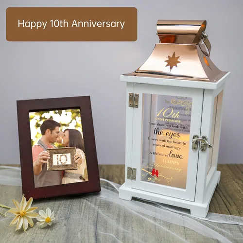 Vista 4 de Linterna de aniversario de 10º aniversario de boda, el mejor regalo de boda para parejas, esposa, padres, marido, lata de 10 años de matrimonio