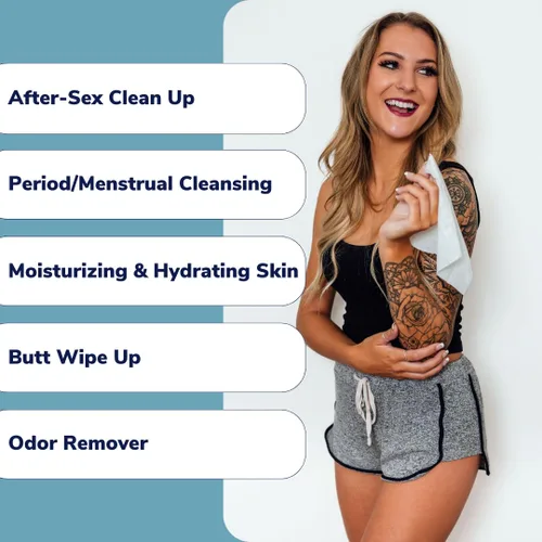 Vista 2 de Royal Toallitas femeninas de limpieza íntima para higiene vaginal, limpieza personal, cuidado menstrual, piel sensible y eliminación de olores, sin