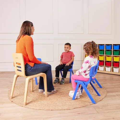 Vista 11 de ECR4Kids Silla Escolar Apilable de 12 Pulgadas de Plástico, Muebles para Aula, Azul, Paquete de 4