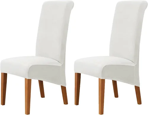 Vista 43 de Juego de 2 fundas de terciopelo para sillas de comedor, color beige, fundas elásticas para sillas de comedor y cocina, reutilizables, protector