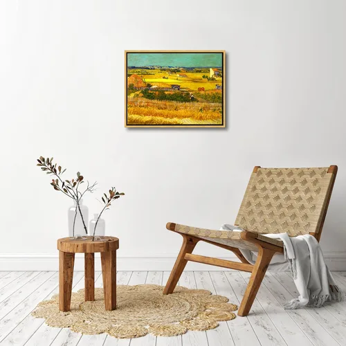Vista 3 de Wieco Art Arte de pared enmarcado de la cosecha en La Crau con Mont Majour por Van Gogh pinturas al óleo Reproducción impresiones abstractas