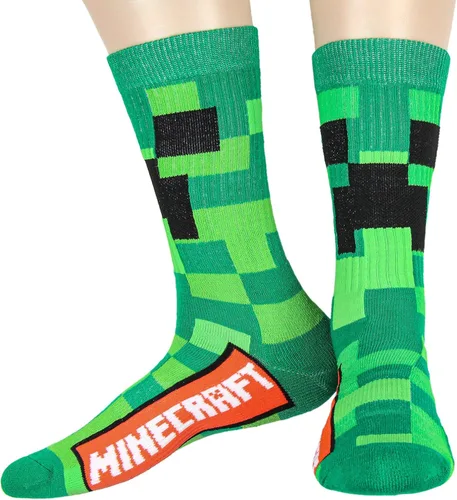 Vista 2 de Bioworld Minecraft Creeper - Calcetines para adultos con diseño de personajes, Verde