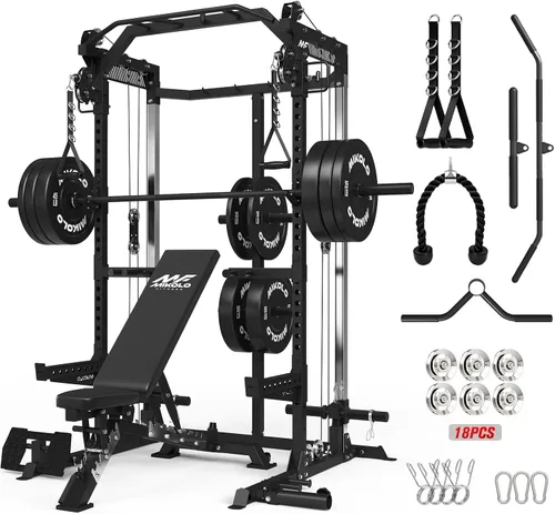 Vista 14 de Mikolo HR06 - Jaula de potencia con poleas de aluminio, estante de alimentación de 2000 libras con sistema de polea dual independiente, máquina
