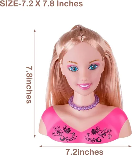 Vista 8 de Cabeza de muñeca para peinar y maquillar para niñas con accesorios y secador de pelo (Estilo A)