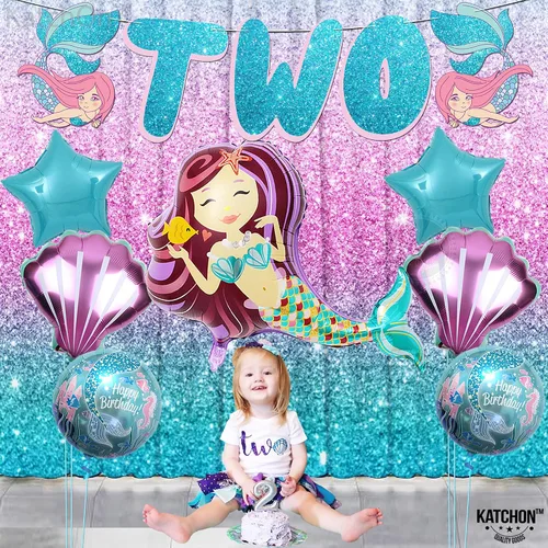 Vista 9 de KatchOn Decoraciones de sirena para el segundo cumpleaños - Paquete de 8