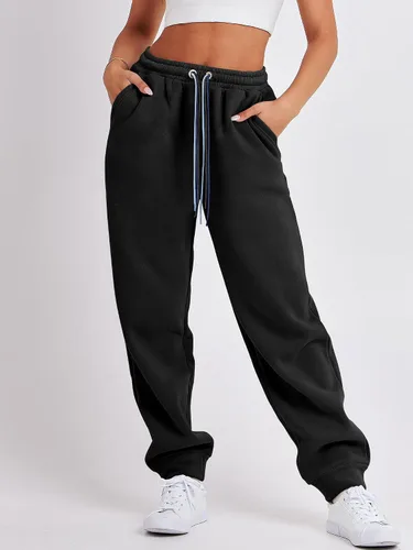 Vista 8 de ANRABESS Pantalones deportivos holgados de forro polar de cintura alta para mujer, pantalones deportivos Y2K para adolescentes y niñas