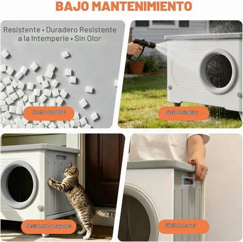 Vista 8 de Casa para gatos al aire libre, resistente a la intemperie, refugio para gatos con puerta de escape y solapa de puerta de PET, apilable elevado