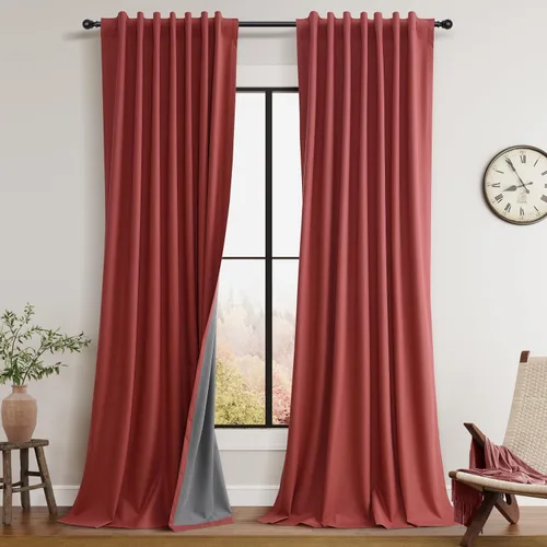 Vista 24 de Guken Cortinas opacas de lino, 2 paneles rústicos, elegantes, 100% opacas, con aislamiento térmico, banda de ganchos y trabilla trasera, 52 x 84