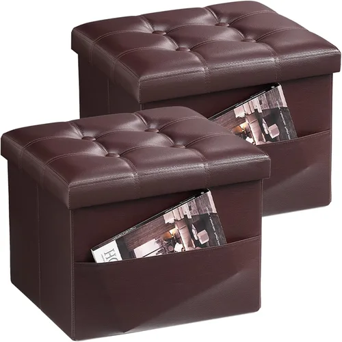 Vista 11 de Bsketa Otomana de Almacenamiento, Taburete Plegable con Asiento Acolchado de Espuma Más Gruesa, Otomana Pequeña de Cuero para Almacenamiento, Banco
