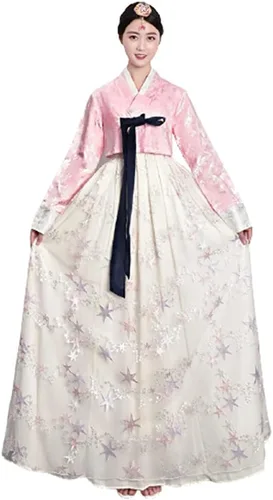 Vista 10 de Vestido Hanbok coreano tradicional coreano, ropa tradicional coreana, trajes nacionales coreanos Azul y verde