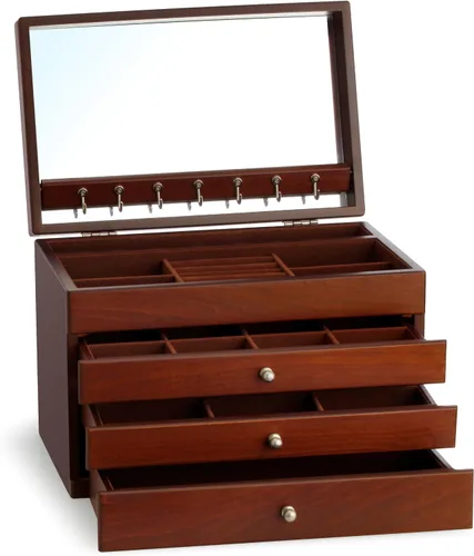 Vista 2 de RR ROUND RICH DESIGN Dignified - Joyero de madera maciza con gran espacio, almacenamiento multifunción con espejo y 3 cajones para mujer