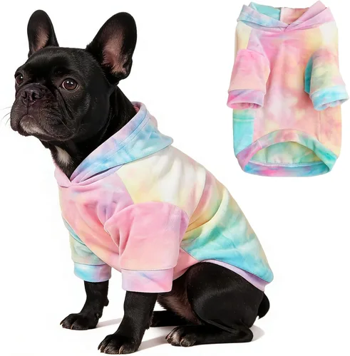 Vista 12 de Mklhgty: sudadera con capucha tie dye para perros y gatos, suéter para cachorros, sudadera, abrigo para clima frío, ropa para mascotas para perros
