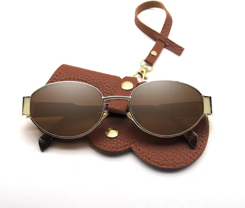 Vista 2 de Lentes de sol ovalados para mujer, diseño de moda, para cara pequeña, marco de metal retro, sombras para mujer