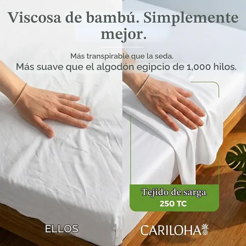 Vista 3 de Juego de sábanas de bambú clásico de Cariloha de 4 piezas – Sábanas y fundas de almohada más suaves (matrimonial, blanco)