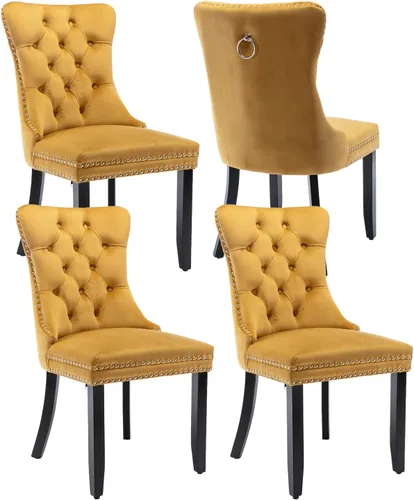 Vista 47 de Juego de 2 sillas de comedor de terciopelo beige, modernas sillas de cocina tapizadas